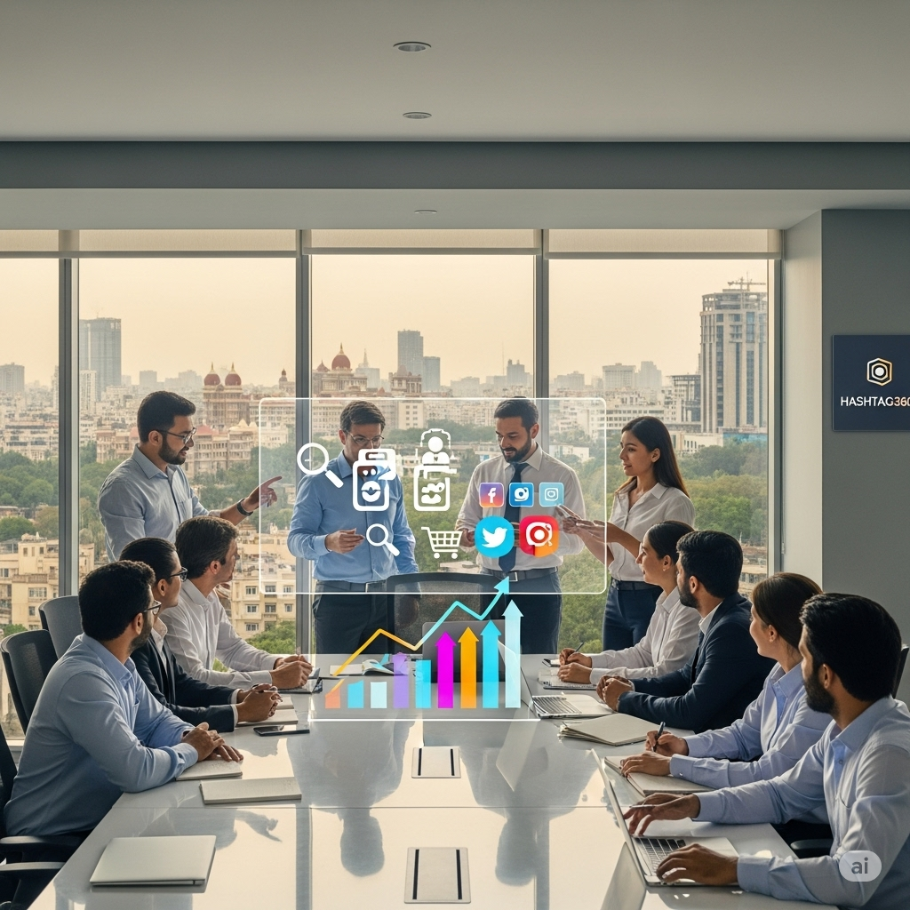 Team of professionals at Hashtag360, Bangalore’s leading ad agency, working on creative marketing and advertising solutions