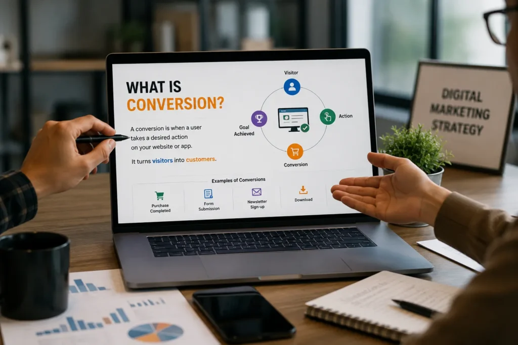 Office brainstorming session on conversion rates
